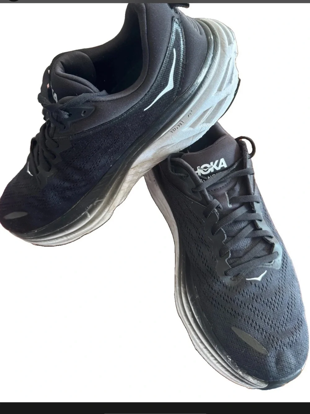 Hoka One One Mens Bondi 8 1123202 BWHT Black Running Shoes Sneakers Size 12.5 D